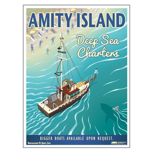 Jaws Amity Island Deep Sea Charters Travel Lithograph Print — Birds Eye ...