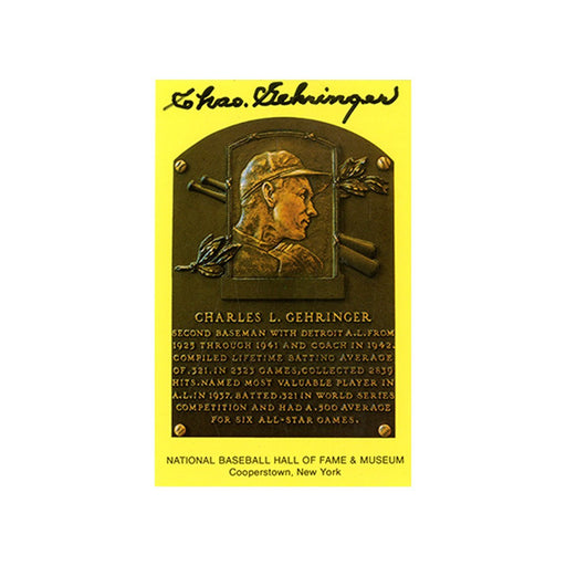 Charles Gehringer Signed Hall of Fame Plaque Card (JSA)