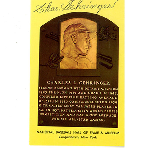 Charlie Gehringer Signed Yellow Baseball Hall of Fame Plaque Card (JSA  Auth)