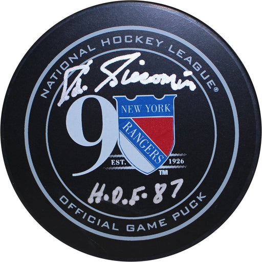 Eddie Giacomin NY Rangers 90th Anniversary Puck w/ HOF 87 Insc