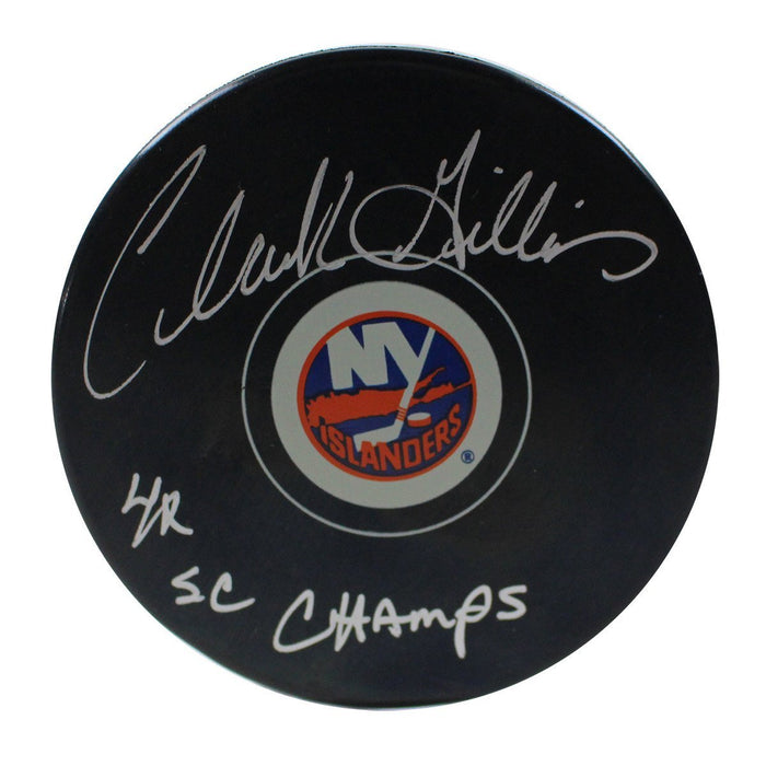 Clark Gillies Signed NY Islanders Puck w/ 4x SC Champs Insc