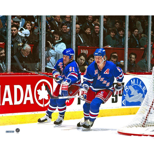 Adam Graves & Mark Messier Skating Behind the Goal 16x60 Photo uns (Getty# 96614548)- PF