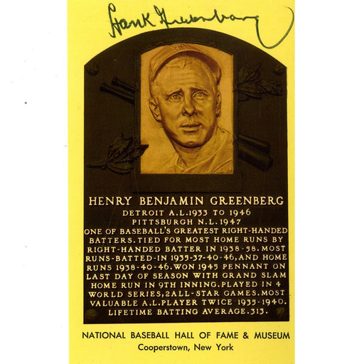 Hank Greenberg Signed Hall of Fame Plaque Postcard JSA  Auth