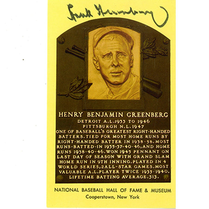 Hank Greenberg Signed HOF Plaque Postcard JSA