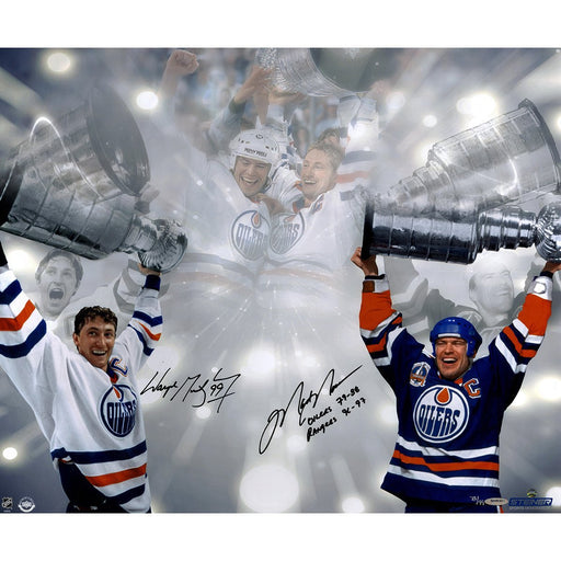 Wayne Gretzky/Mark Messier Dual Signed Edmonton Oilers Stanley Cup 16x24 Photo w/ Oilers 79-88 Rangers 96-97 Insc By Messier UDA/SSMAP LE/11 UDA LE/99