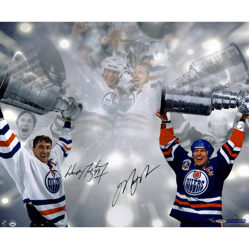 Wayne Gretzky/Mark Messier Dual Signed Edmonton Oilers Stanley Cup 16x24 Photo (UDA/SSM) (UDA LE/99)