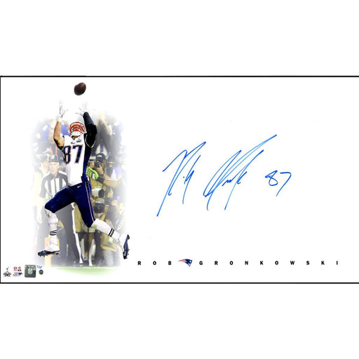 Rob Gronkowski Signed Super Bowl 49 TD Catch Big Sig 16x32 Photo (L/E 87)