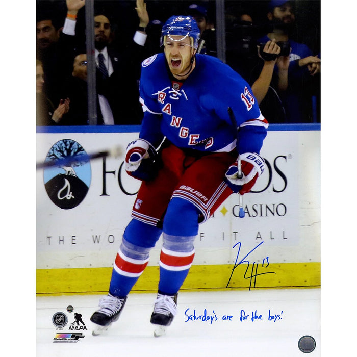 Kevin Hayes New York Rangers Signed 'Goal Celebration' 16x20 Photo w/ "Saturday's are For The Boys" Insc