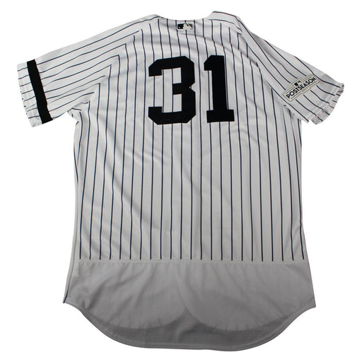 Aaron Hicks Signed New York Yankees 2017 Game-Issued # 31 Home Postseason Jersey (JC 052057)