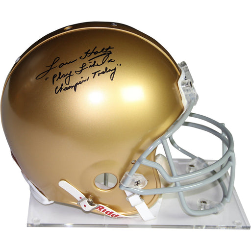 Lou Holtz Signed Notre Dame Authentic Full Size Helmet w/ "Play Like a Champion Today" Insc.