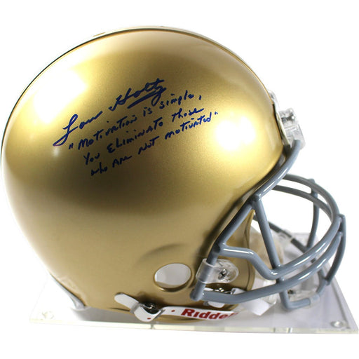 Lou Holtz Signed Notre Dame Authentic Helmet w/ "Motivation is simple. You Eliminate those who are not motivated" Insc