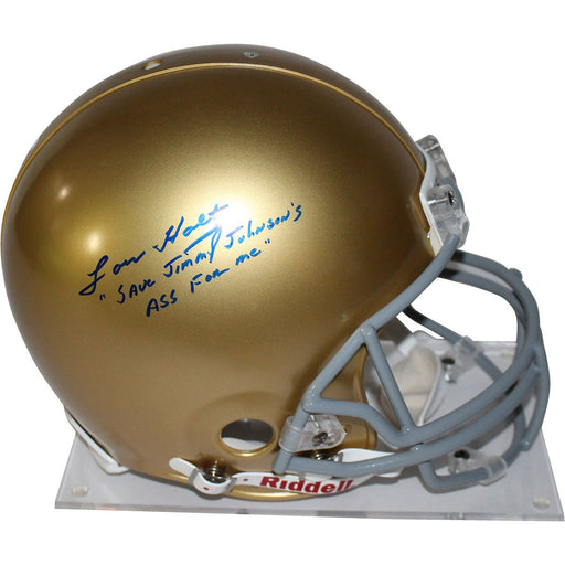 Lou Holtz Signed Notre Dame Authentic Helmet w/ "Save Jimmy Johnson's Ass For Me!" Insc