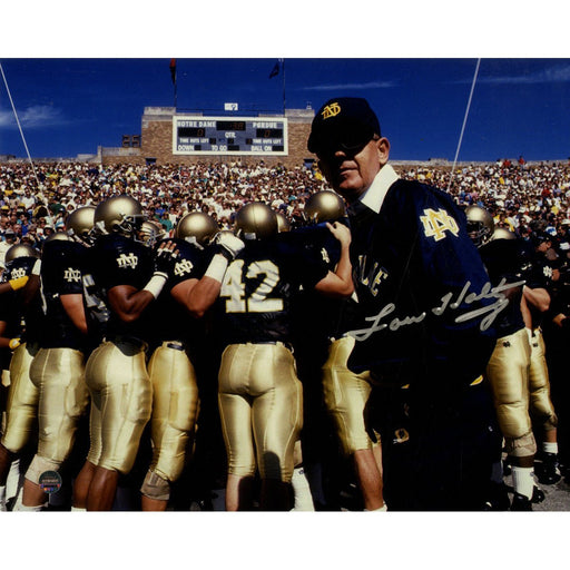 Lou Holtz Signed 8x10 Photo with Team and Scoreboard in Background