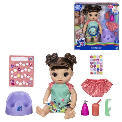 Baby Alive Potty Dance Baby Doll - Brown Curly Hair         