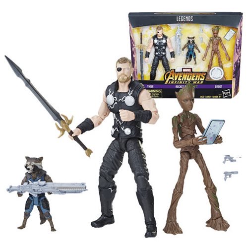 Marvel Legends Thor, Rocket, and Groot Action Figures       