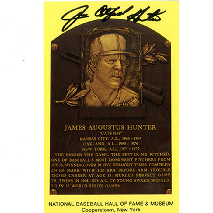 Jim "Catfish" Hunter Signed Yellow Baseball Hall of Fame Plaque Card (JSA)