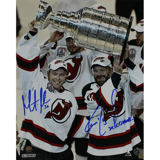 Ken Daneyko/ Martin Brodeur Dual Signed 'Raising the Cup' 8x10 Photo w/ "3x SC Champs  95-00-03" Insc By Daneyko