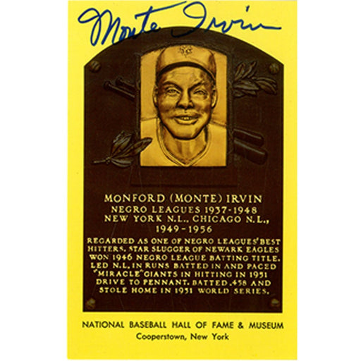 Monte Irvin Signed Yellow Baseball Hall of Fame Plaque Card (JSA)