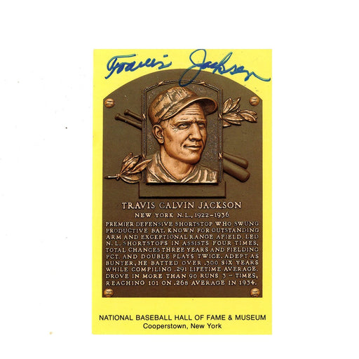 Travis Jackson Signed HOF Plaque Postcard JSA