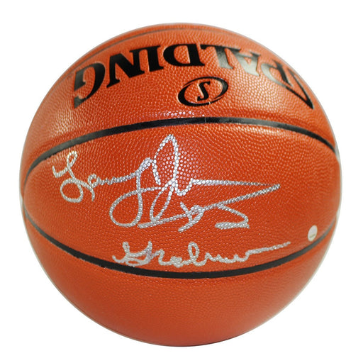 Larry Johnson Signed I/O Basketball w/ "Grandmama" Insc.( Signed Upside Down)