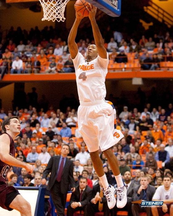 Wesley Johnson Syracuse White Jersey Two Handed Dunk Vertical 8x10 Photo uns