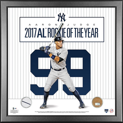 Aaron Judge New York Yankees 2017 Rookie of the Year #99 14x14 Framed with Game Used Uniform and Game Used Dirt from Rookie Season