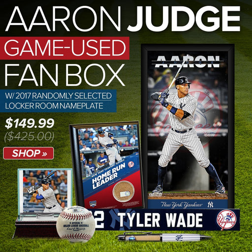 Aaron Judge Rookie Season Game Used Baseball Fan Box w/ 2017 Random Locker Room Nameplate