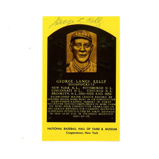 George Kelly Signed Hall of Fame Plaque Postcard JSA