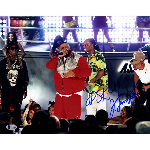 DJ Khaled Signed Horizontal On Stage with Chance and Quavo 11x14 Photo Beckett Auth