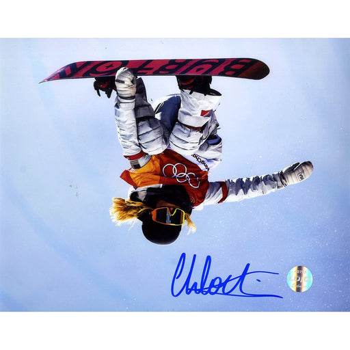 Chloe Kim Signed Snowboarding Upside Down View 8x10 Photo (LOJO Auth)