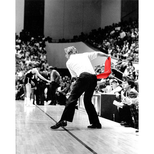 Bob Knight Throwing Chair B&W w/ Red Chair 16x20 Photo