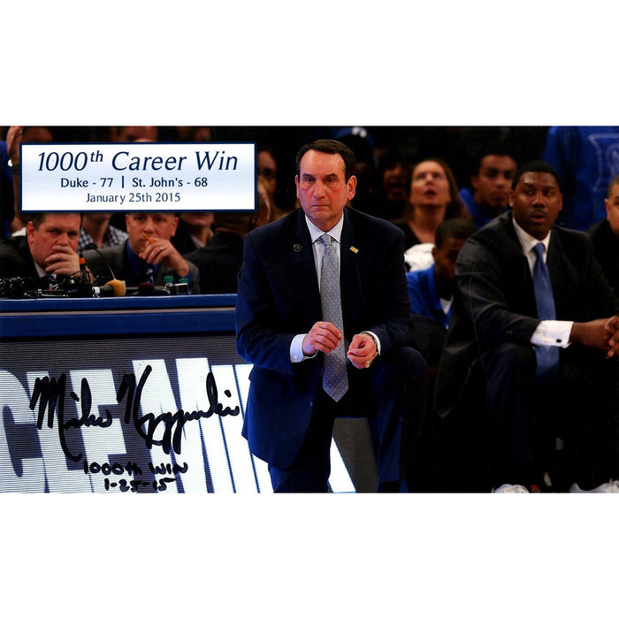 Mike Krzyzewski Signed 1000th Career Win 6x10 Photo w/ 1000th Win & Date Insc (Signed in Black)