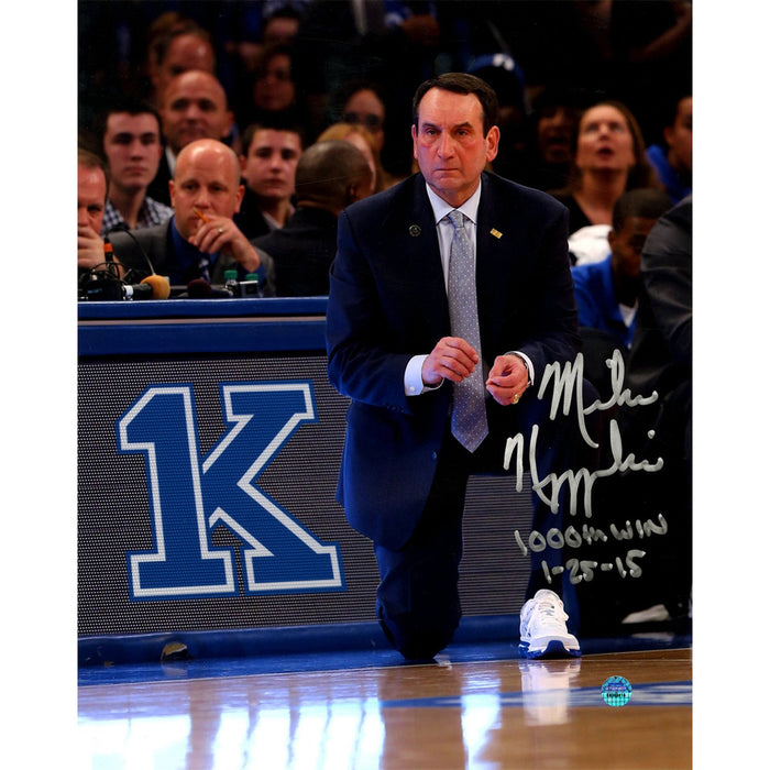 Mike Krzyzewski Signed 1000 Win 8x10 Photo w/ 1000th Win & Date Insc