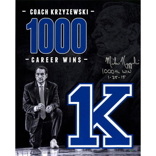 Mike Krzyzewski Signed 1000 Career Wins Tribute 16x20 Photo w/ 1000th Win Insc