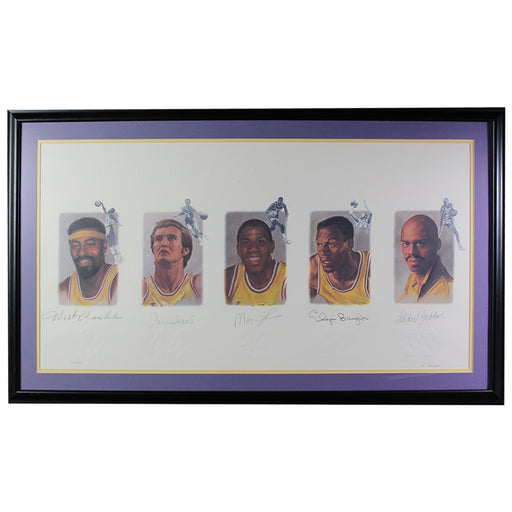 Los Angeles Lakers Greats Multi-Autographed 42x24 Framed LE Print (Chamberlain, West, Johnson, Baylor & Jabaar) (JSA)