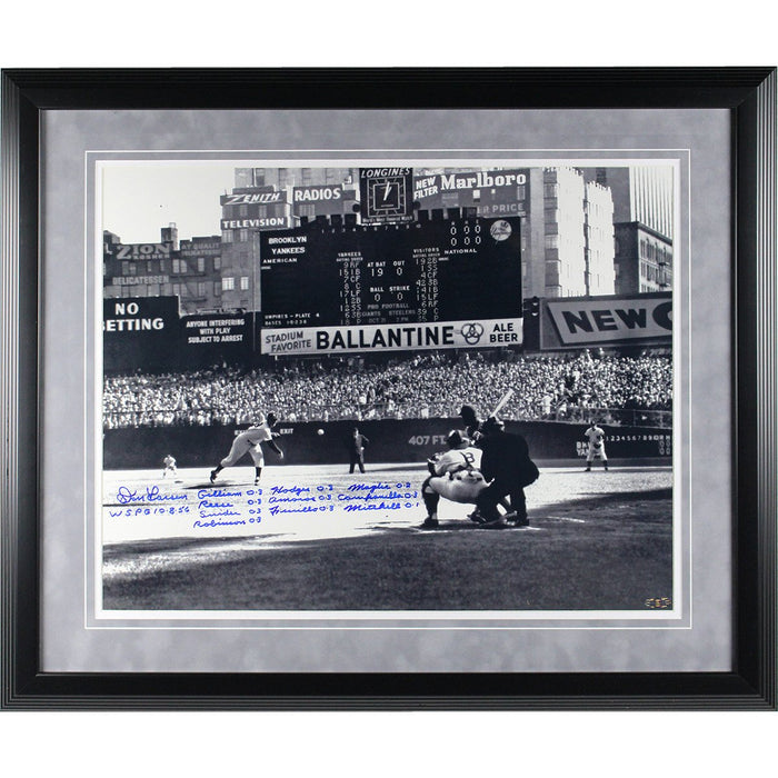 Don Larsen signed and framed  Perfect Game First Pitch 16x20 Photo w/ 11 Insc (Ridge black frame e/ grey over white matte)