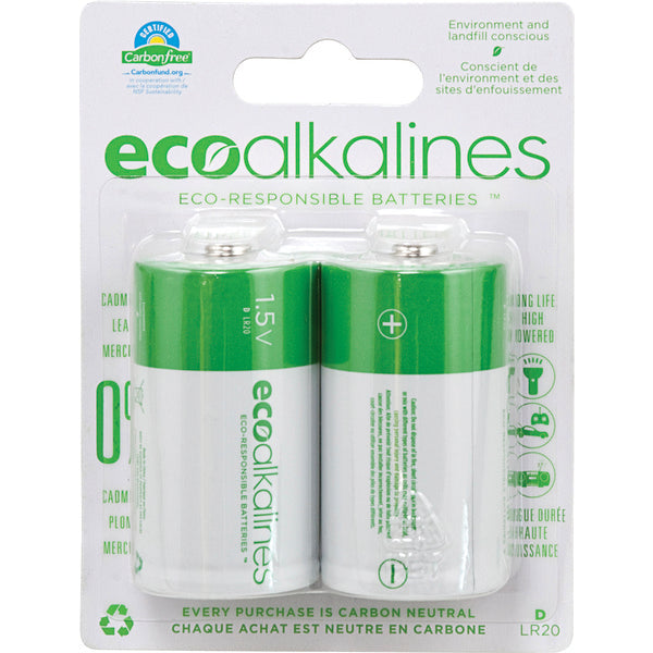 ECO ALKALINE D BATT 2PK