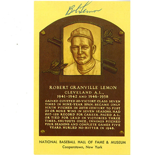 Bob Lemon Signed Hall of Fame Plaque Card (JSA Auth)