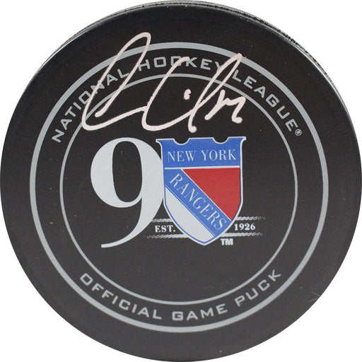 Oscar Lindberg Signed New York Rangers 90th Anniversary Logo Puck