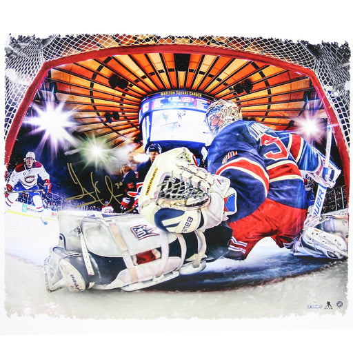 Henrik Lundqvist Signed New York Rangers In Goal Heritage 22x26 Canvas