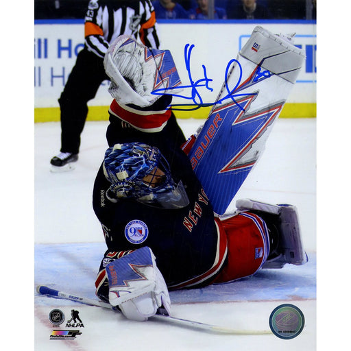 Henrik Lundqvist Signed '400th Win Stacking The Pads' 8x10 Photo