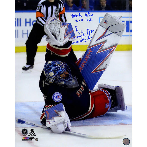 Henrik Lundqvist Signed '400th Win Stacking The Pads' 16x20 Photo w/ "400th Win  2/11/17" Insc