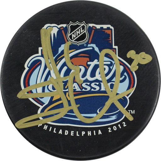 Henrik Lundqvist Signed 2012 Winter Classic Puck Signed in Gold