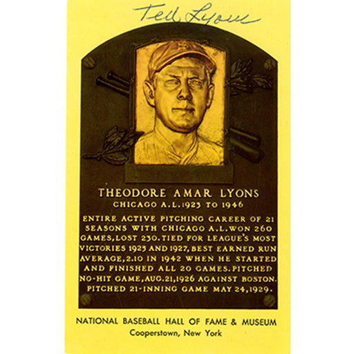 Ted Lyons Signed Yellow Baseball Hall of Fame Plaque Card (JSA Auth)