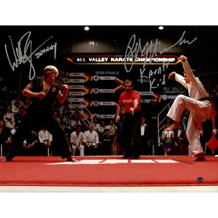 Ralph Macchio/William Zabka Dual Signed Fight 11x14 Photo w/ Johnny Karate Kid Insc