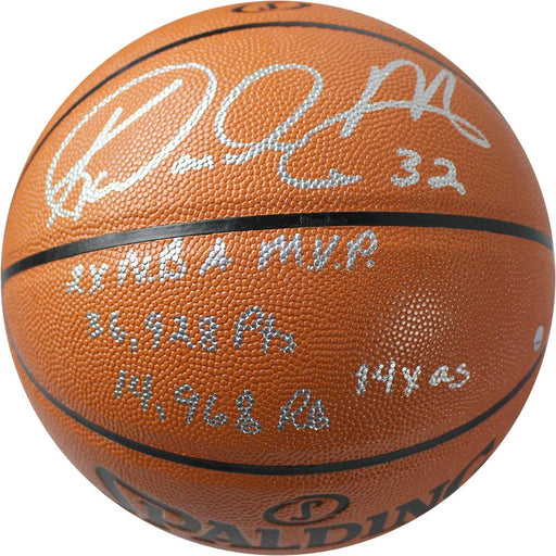 Karl Malone Signed Spalding NBA Indoor/Outdoor Basketball w/ "Mailman  2x NBA MVP  36 928 Pts  14 968 Reb  14x AS” Insc