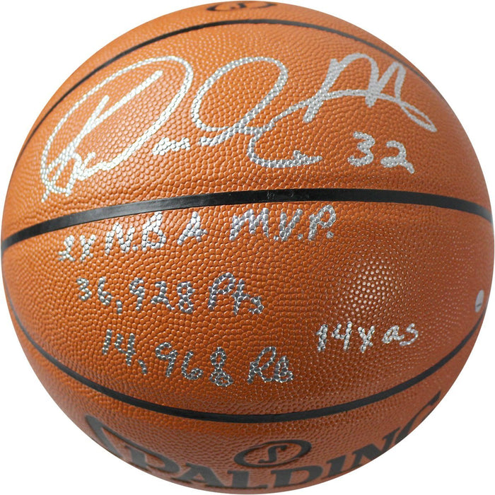 Karl Malone Signed Spalding NBA Indoor/Outdoor Basketball w/ "Mailman  2x NBA MVP  36 928 Pts  14 968 Reb  14x AS” Insc
