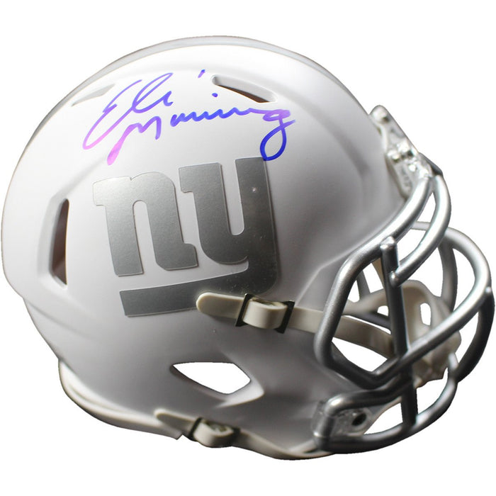 Eli Manning Signed New York Giants Riddell Ice Alternate White Speed Mini Helmet (Signed in Blue)