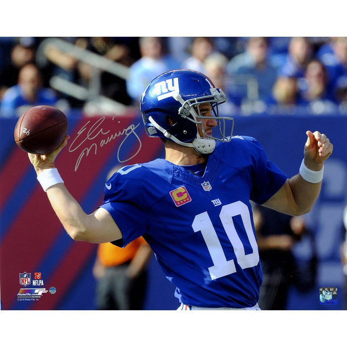 Eli Manning Signed Throwing A Pass From 100th Career Win 8x10 Photo