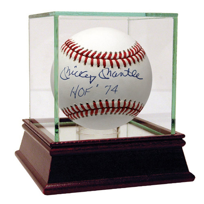 Mickey Mantle Signed OAL Brown Baseball HOF 74 Inscription in unknown hand JSA PSA/DNA